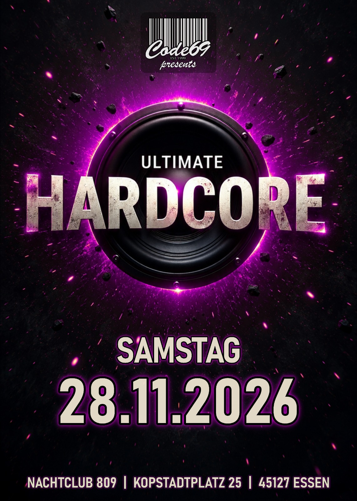 Poster für die nächste Party am 28. November 2026